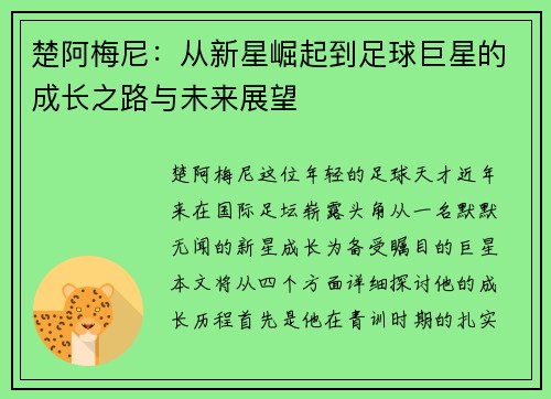 楚阿梅尼：从新星崛起到足球巨星的成长之路与未来展望